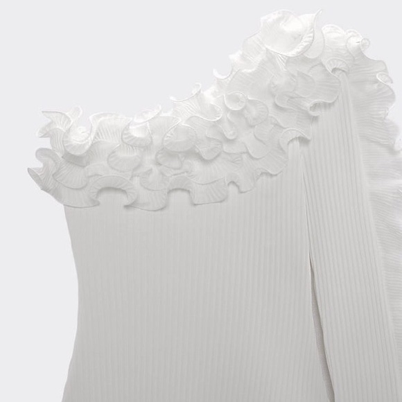 Zara oyster white ruffled asymmetrical bodysuit NWT - Picture 5 of 8